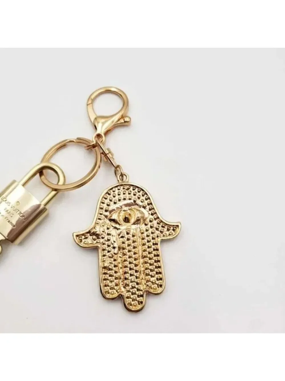 LV Authentic Gold Padlock 🔒 Key Set w/ Unbranded Evil Eye Keychain Charm